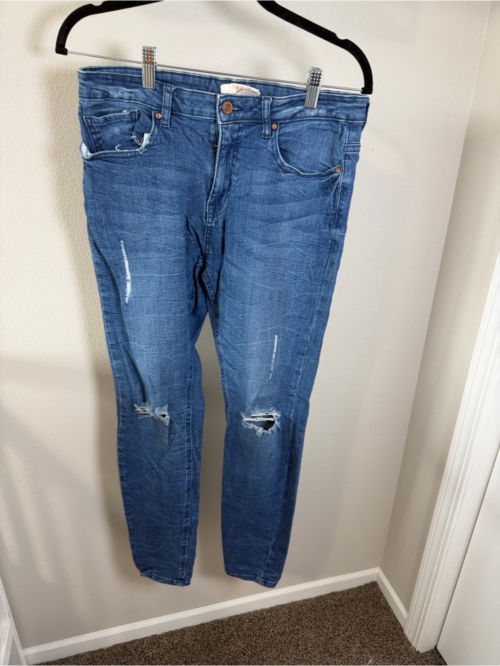 Forever 21 Blue Distressed Skinny Jeans
